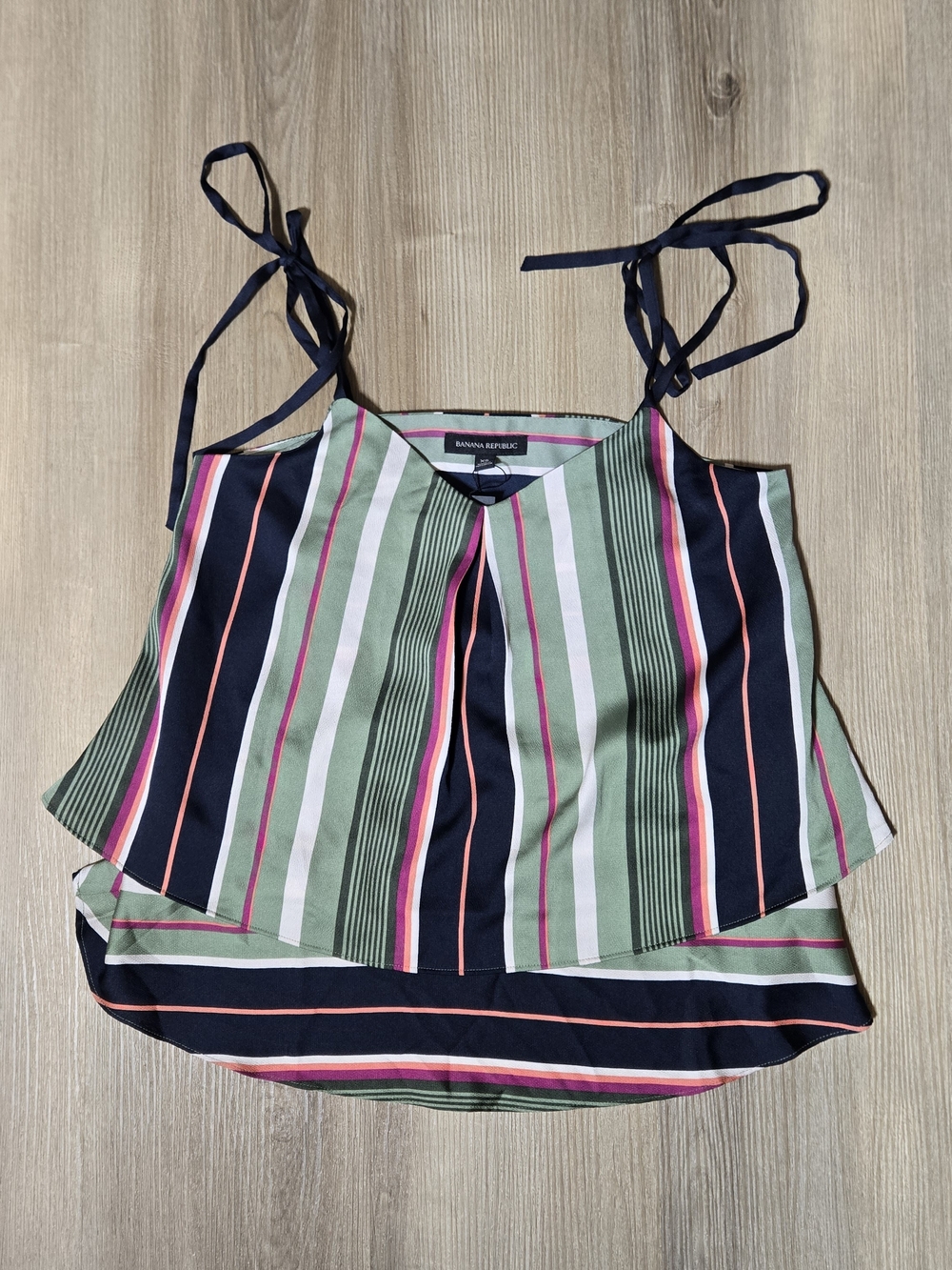 Banana Republic Striped Tie-Shoulder Cami in Green, Navy & Pink